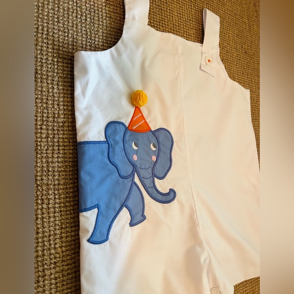 TBBC 12-18 month Baby Boy Party Elephant Shortall Birthday Romper - Picture 1 of 6